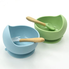 Load image into Gallery viewer, Baby Silicone Feeding Set Wooden Spoon Suction Bowl Baby Plate Kids Toddler Assist Tableware BPA Free High Quality Silicone