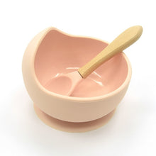 Load image into Gallery viewer, Baby Silicone Feeding Set Wooden Spoon Suction Bowl Baby Plate Kids Toddler Assist Tableware BPA Free High Quality Silicone