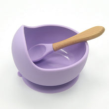 Load image into Gallery viewer, Baby Silicone Feeding Set Wooden Spoon Suction Bowl Baby Plate Kids Toddler Assist Tableware BPA Free High Quality Silicone