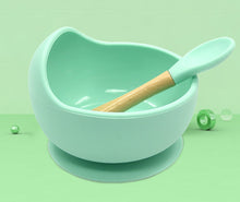 Load image into Gallery viewer, Baby Silicone Feeding Set Wooden Spoon Suction Bowl Baby Plate Kids Toddler Assist Tableware BPA Free High Quality Silicone