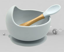 Load image into Gallery viewer, Baby Silicone Feeding Set Wooden Spoon Suction Bowl Baby Plate Kids Toddler Assist Tableware BPA Free High Quality Silicone