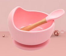 Load image into Gallery viewer, Baby Silicone Feeding Set Wooden Spoon Suction Bowl Baby Plate Kids Toddler Assist Tableware BPA Free High Quality Silicone
