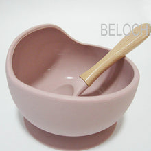 Load image into Gallery viewer, Baby Silicone Feeding Set Wooden Spoon Suction Bowl Baby Plate Kids Toddler Assist Tableware BPA Free High Quality Silicone