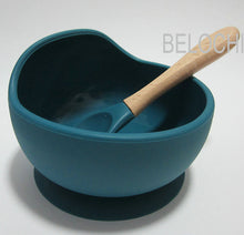 Load image into Gallery viewer, Baby Silicone Feeding Set Wooden Spoon Suction Bowl Baby Plate Kids Toddler Assist Tableware BPA Free High Quality Silicone