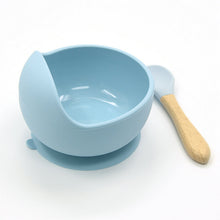 Load image into Gallery viewer, Baby Silicone Feeding Set  Wooden Spoon Suction Bowl Baby Plate Kids Toddler Assist Tableware BPA Free High Quality Silicone
